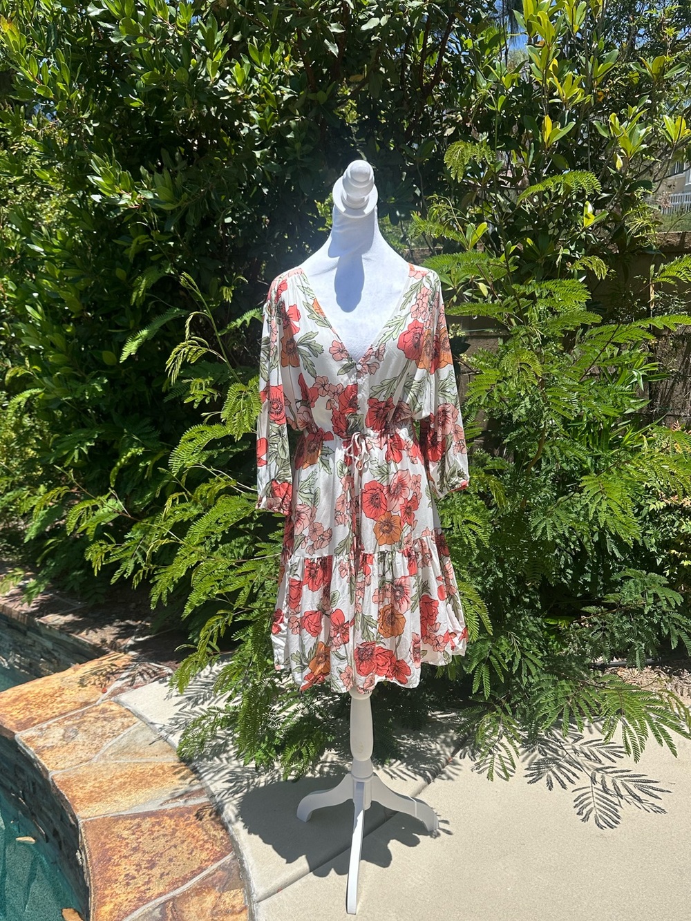 Petal & Pup Cream Mini Dress with Coral Floral Print
